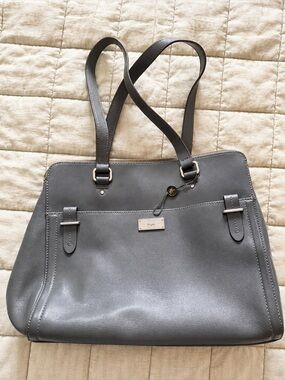 Lauren Ralph Lauren LRL Gray Leather Double Zip Satchel Tote Handbag